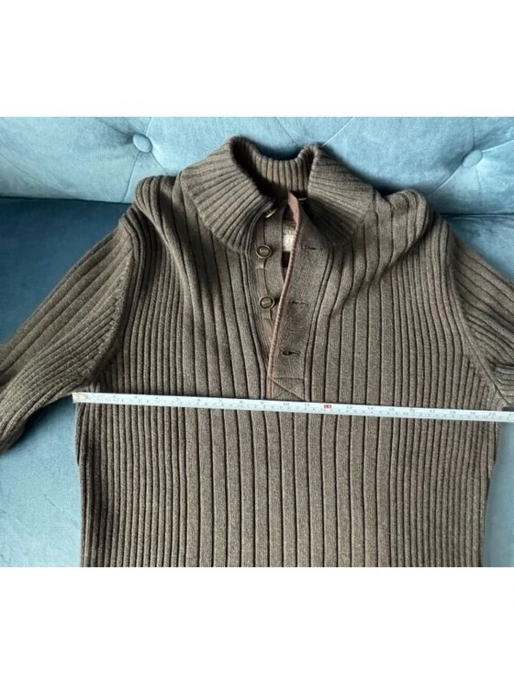 Eddie Bauer Sport Shop Sweater 1/4 Button Ribbed Mens M Dark Brown Mock Neck EUC